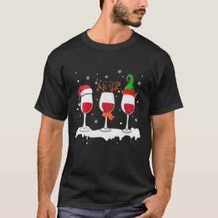Three Glasses Of Red Wine Santa Hat Christmas For T-Shirt