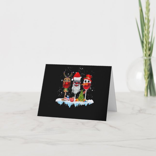 Three Glasses Of Wine Christmas Lights Santa Hat x Invitation (Front)