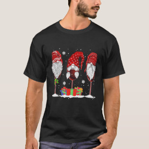Three Glasses Of Wines Christmas Gnomes Funny Holi T-Shirt