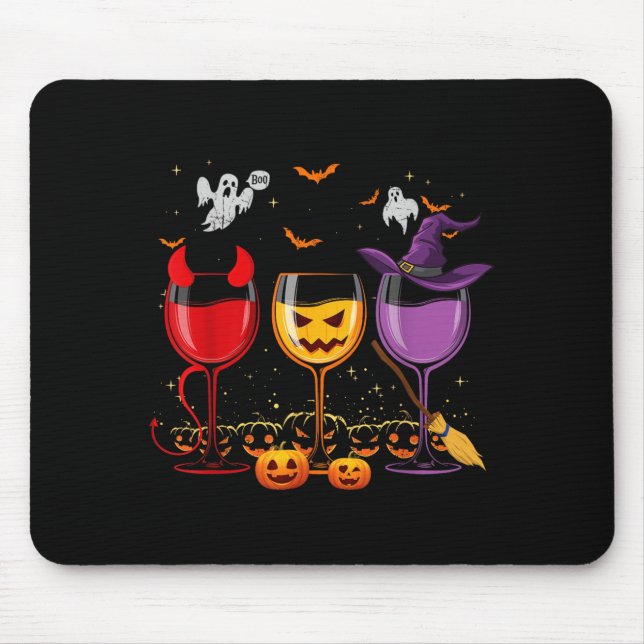 Three Glasses of Wines Funny Halloween Wine Lover Mouse Mat (Front)