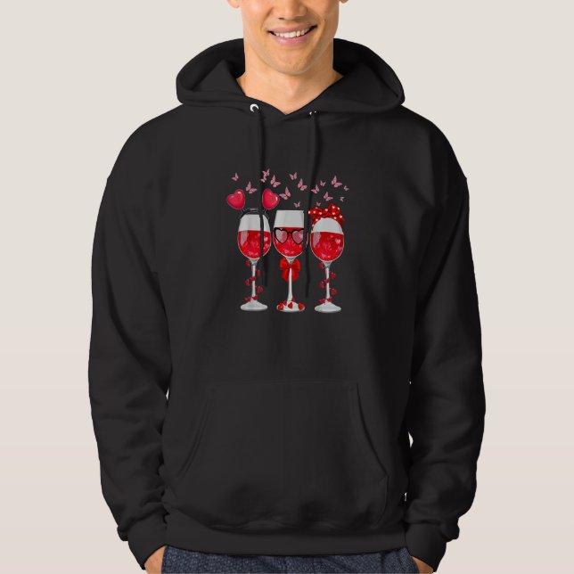 Three Glasses Wine Heart Funny Couple Valentines D Hoodie (Front)