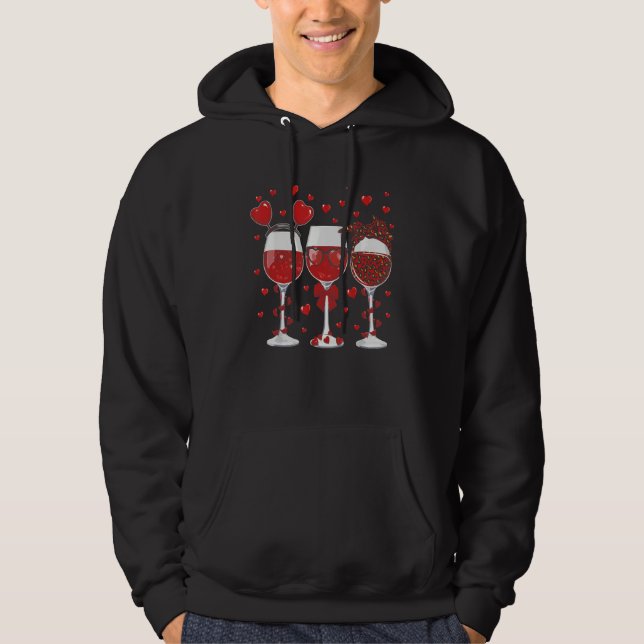 Three Glasses Wine Heart Red Leopard Love Valentin Hoodie (Front)