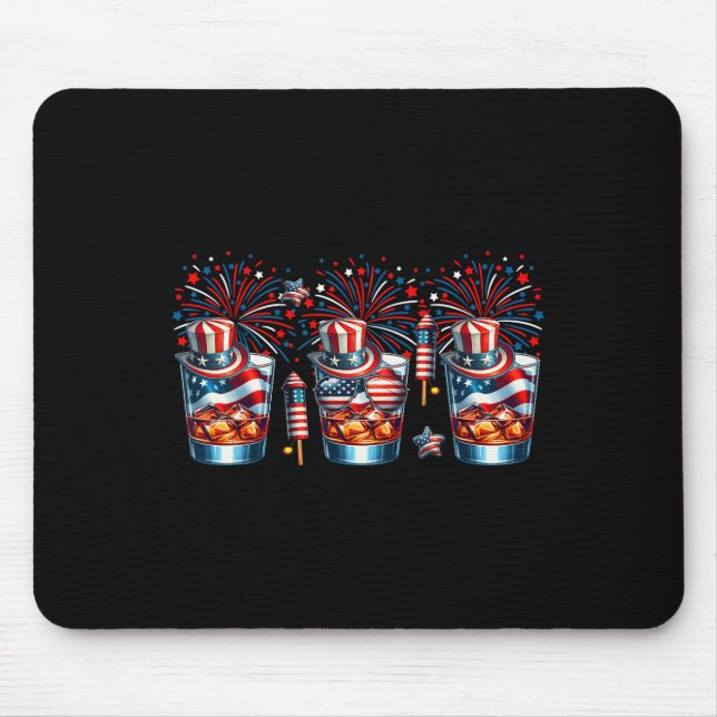 Three Gles Of Bourbon Funny Drinker Patriotic 4th  Mouse Mat (Front)