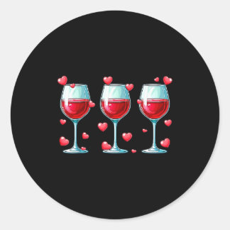 Three Gles Of Wine Valentines Day Couple Funny Dri Classic Round Sticker