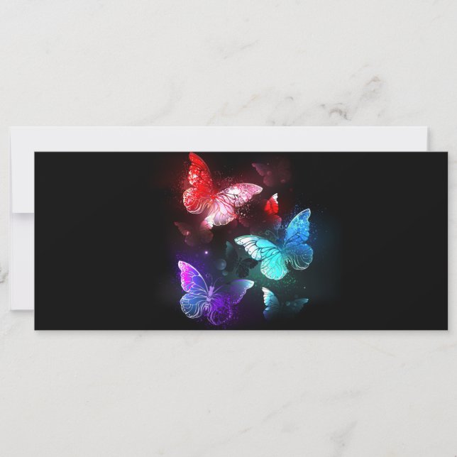 Three Glowing Butterflies on night background (Front)
