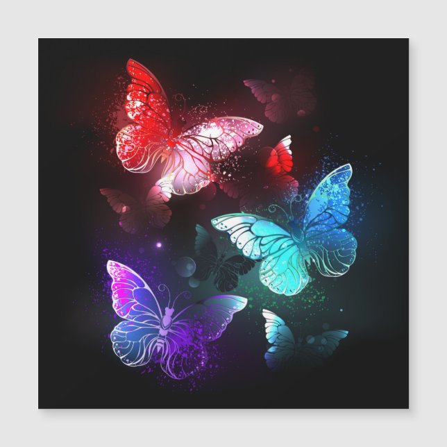 Three Glowing Butterflies on night background (Front)