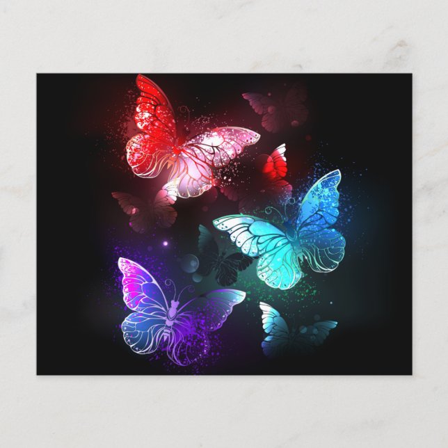 Three Glowing Butterflies on night background (Front)