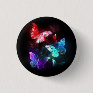Three Glowing Butterflies on night background 3 Cm Round Badge