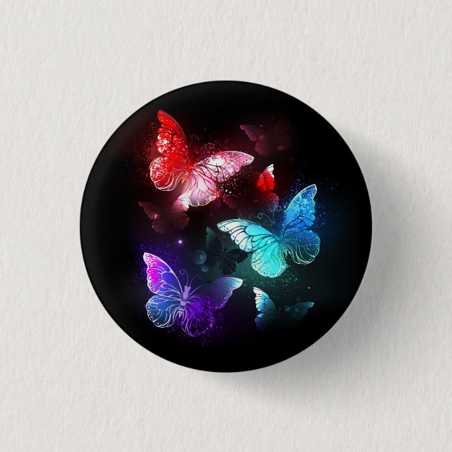 Three Glowing Butterflies on night background 3 Cm Round Badge (Front)