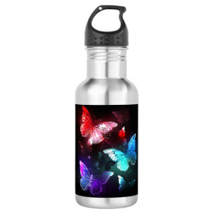 Three Glowing Butterflies on night background 532 Ml Water Bottle