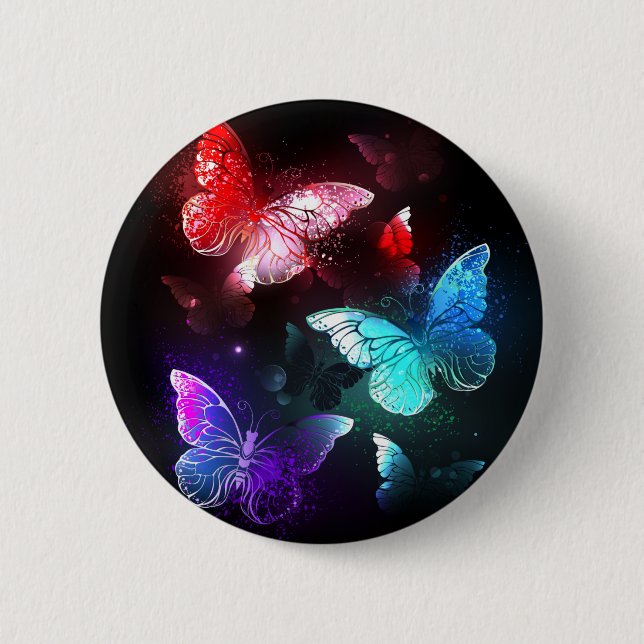 Three Glowing Butterflies on night background 6 Cm Round Badge (Front)