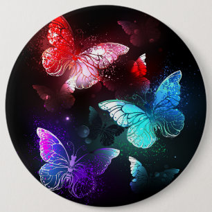 Three Glowing Butterflies on night background 6 Cm Round Badge
