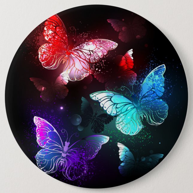Three Glowing Butterflies on night background 6 Cm Round Badge (Front)