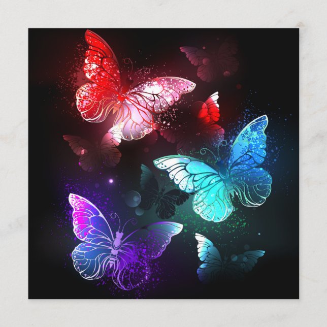 Three Glowing Butterflies on night background Advice Card (Front)