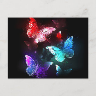 Three Glowing Butterflies on night background Announcement Postcard
