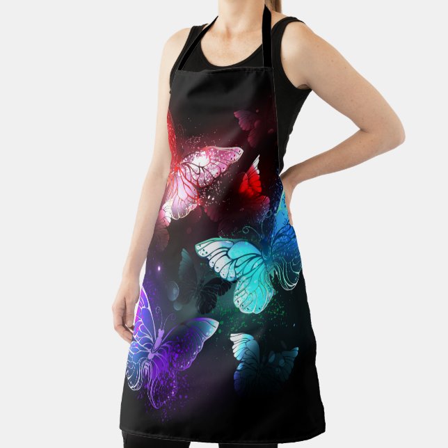 Three Glowing Butterflies on night background Apron (Insitu)