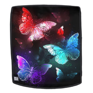 Three Glowing Butterflies on night background Backpack