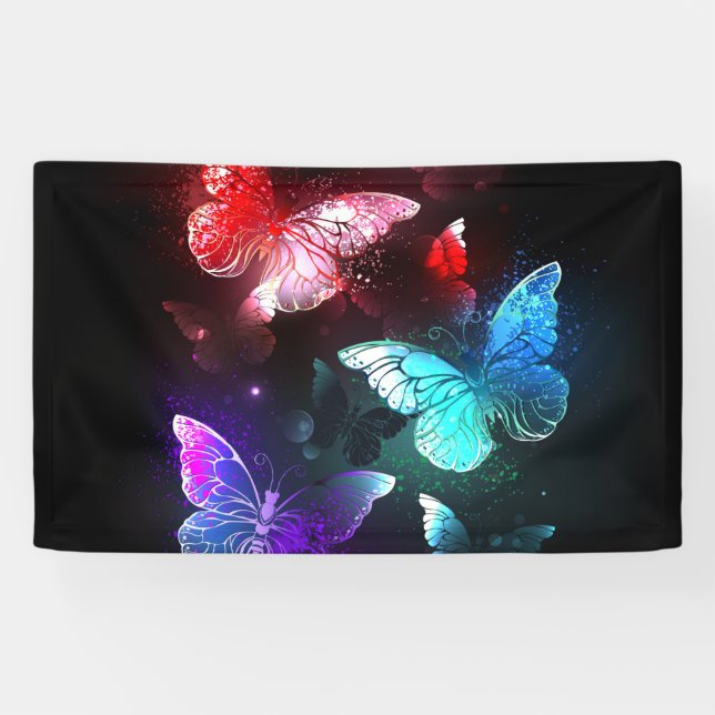 Three Glowing Butterflies on night background Banner (Horizontal)