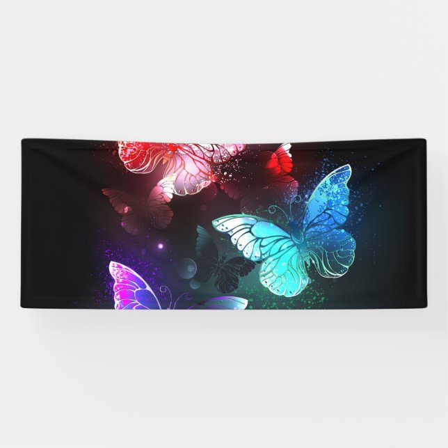 Three Glowing Butterflies on night background Banner (Horizontal)