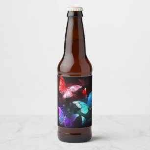 Three Glowing Butterflies on night background Beer Bottle Label