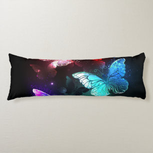 Three Glowing Butterflies on night background Body Cushion