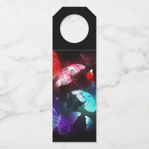 Three Glowing Butterflies on night background Bottle Tag
