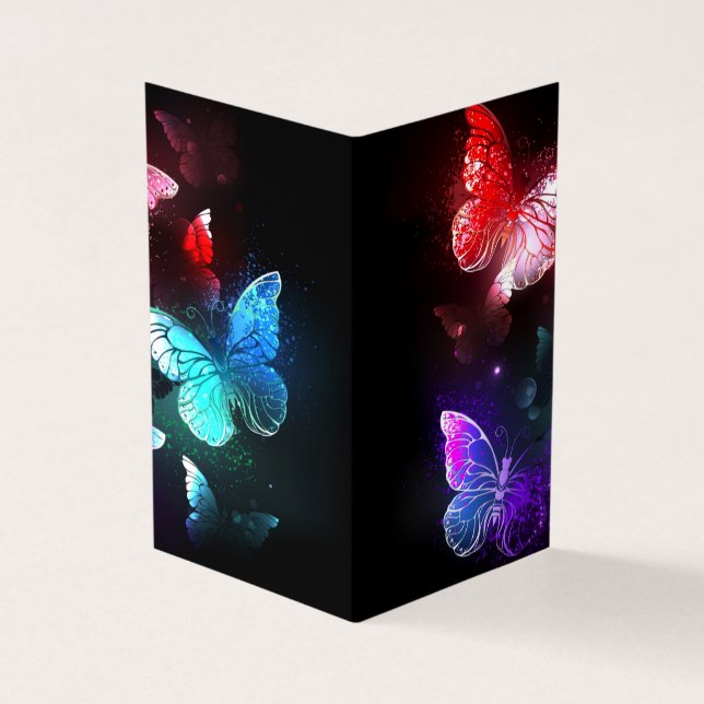 Three Glowing Butterflies on night background Business Card (Outside)