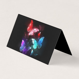Three Glowing Butterflies on night background Business Card
