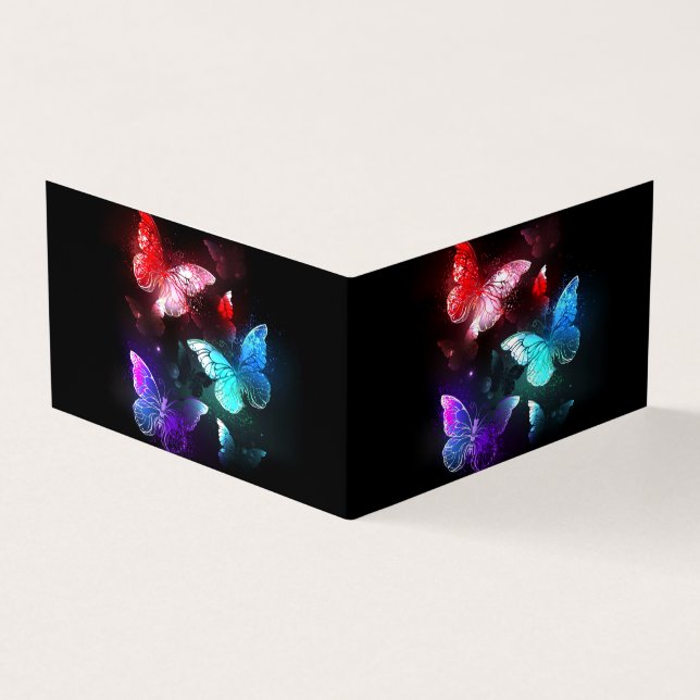 Three Glowing Butterflies on night background Business Card (Outside)