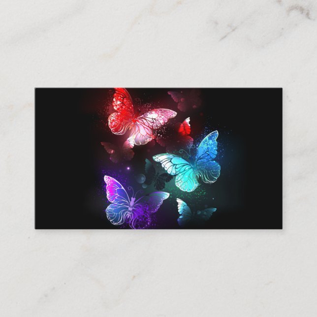 Three Glowing Butterflies on night background Calling Card (Front)