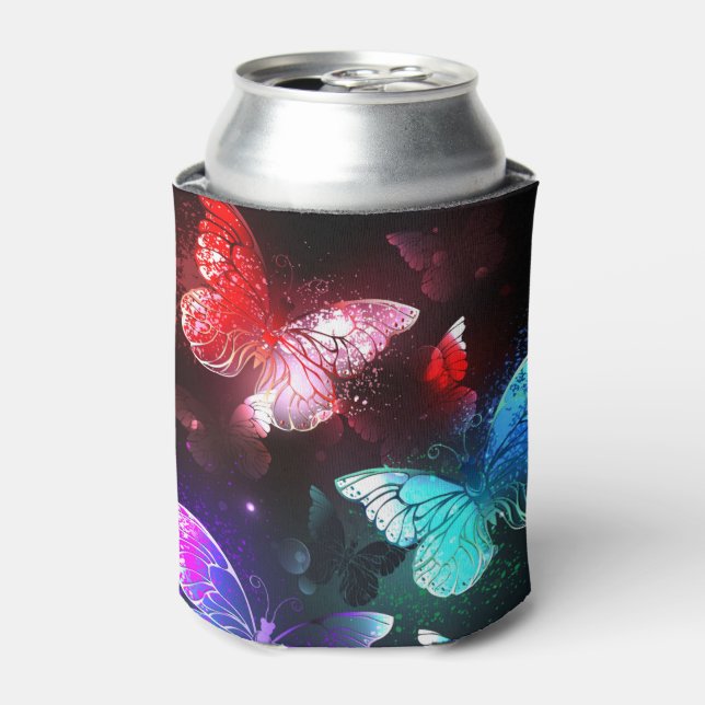 Three Glowing Butterflies on night background Can Cooler (Can Front)