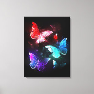 Three Glowing Butterflies on night background Canvas Print