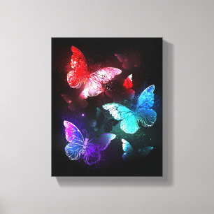 Three Glowing Butterflies on night background Canvas Print