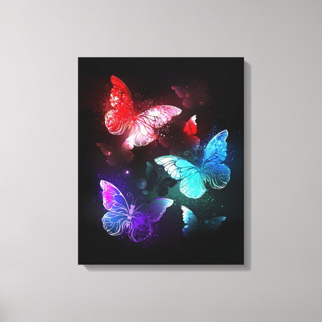 Three Glowing Butterflies on night background Canvas Print (Front)