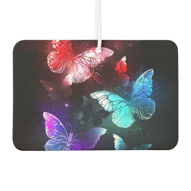 Three Glowing Butterflies on night background Car Air Freshener (Front)