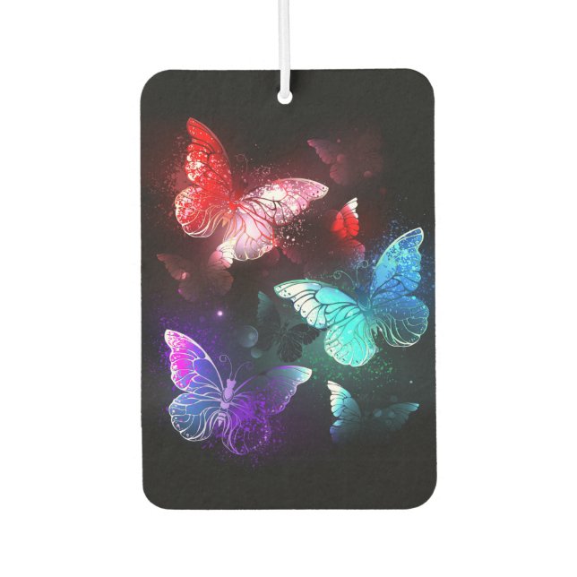 Three Glowing Butterflies on night background Car Air Freshener (Front)