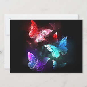 Three Glowing Butterflies on night background Card