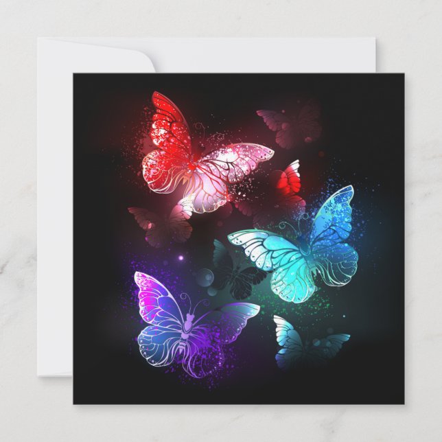 Three Glowing Butterflies on night background Card (Front)