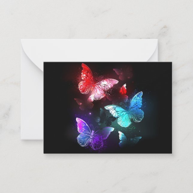 Three Glowing Butterflies on night background Card (Front)