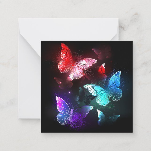 Three Glowing Butterflies on night background Card (Front)