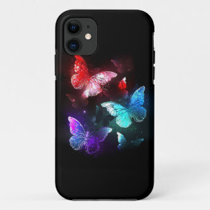 Three Glowing Butterflies on night background iPhone 11 Case