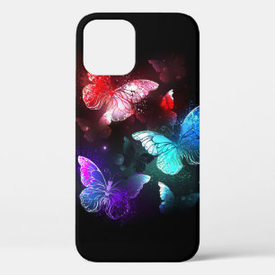 Three Glowing Butterflies on night background iPhone 12 Pro Case