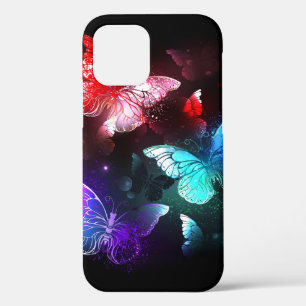 Three Glowing Butterflies on night background iPhone 12 Case