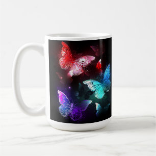 Three Glowing Butterflies on night background Coffee Mug