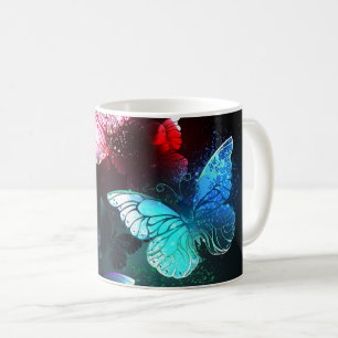 Three Glowing Butterflies on night background Coffee Mug