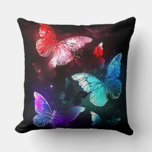 Three Glowing Butterflies on night background Cushion