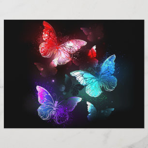 Three Glowing Butterflies on night background Custom Letterhead