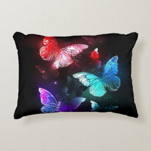 Three Glowing Butterflies on night background Decorative Cushion
