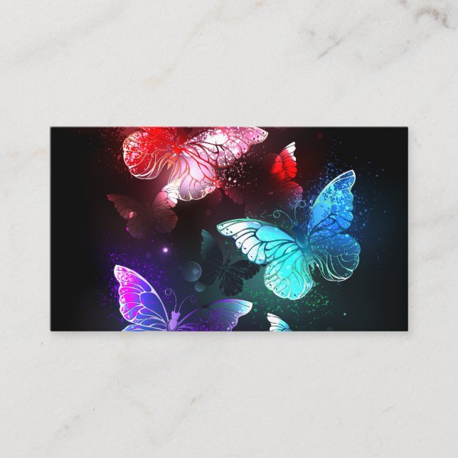 Three Glowing Butterflies on night background Discount Card (Front)