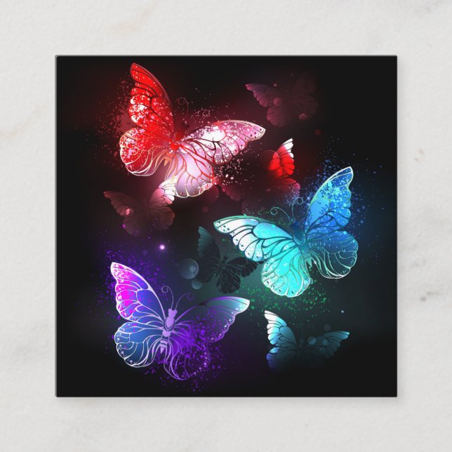 Three Glowing Butterflies on night background Enclosure Card (Front)